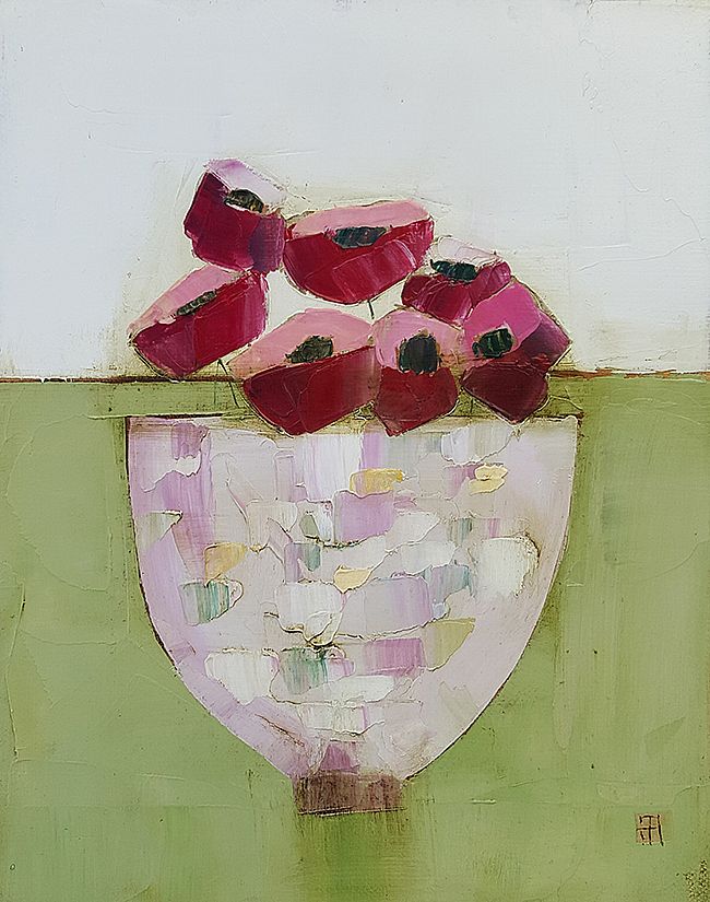 Eithne  Roberts - Pinks on green